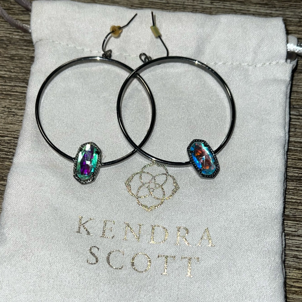 Color Bar by Kendra Scott gunmetal  Hoop Earrings with Multicolor stone